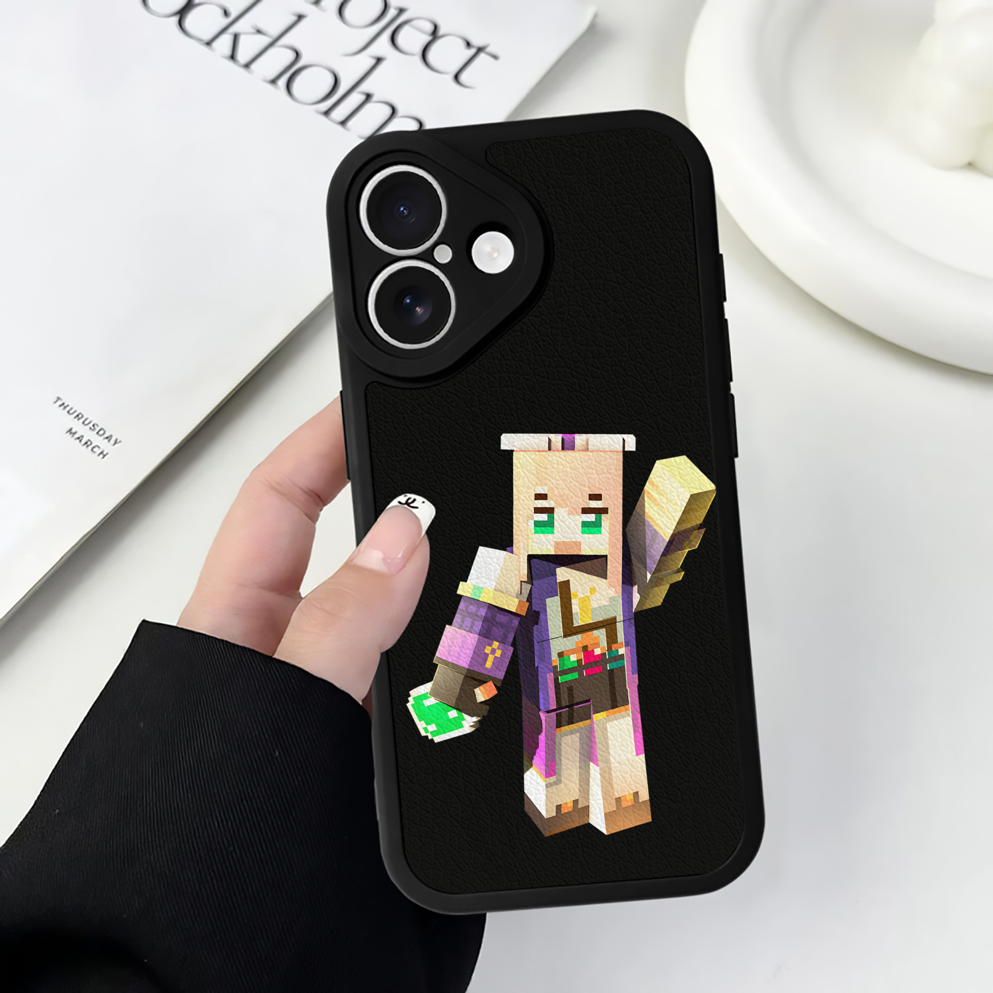 （画像用） マインクラフト ブロックの世界 Minecraft MC Block world 【iPhone 16シリーズ対応】シリコンスマホケース（レザー調） 材質：シリコン